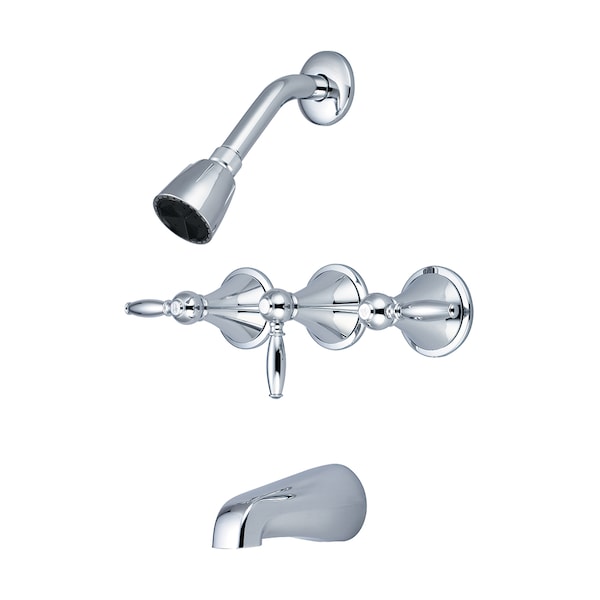 3-Handle Tub and Shower Set, Polished Chrome, Wall